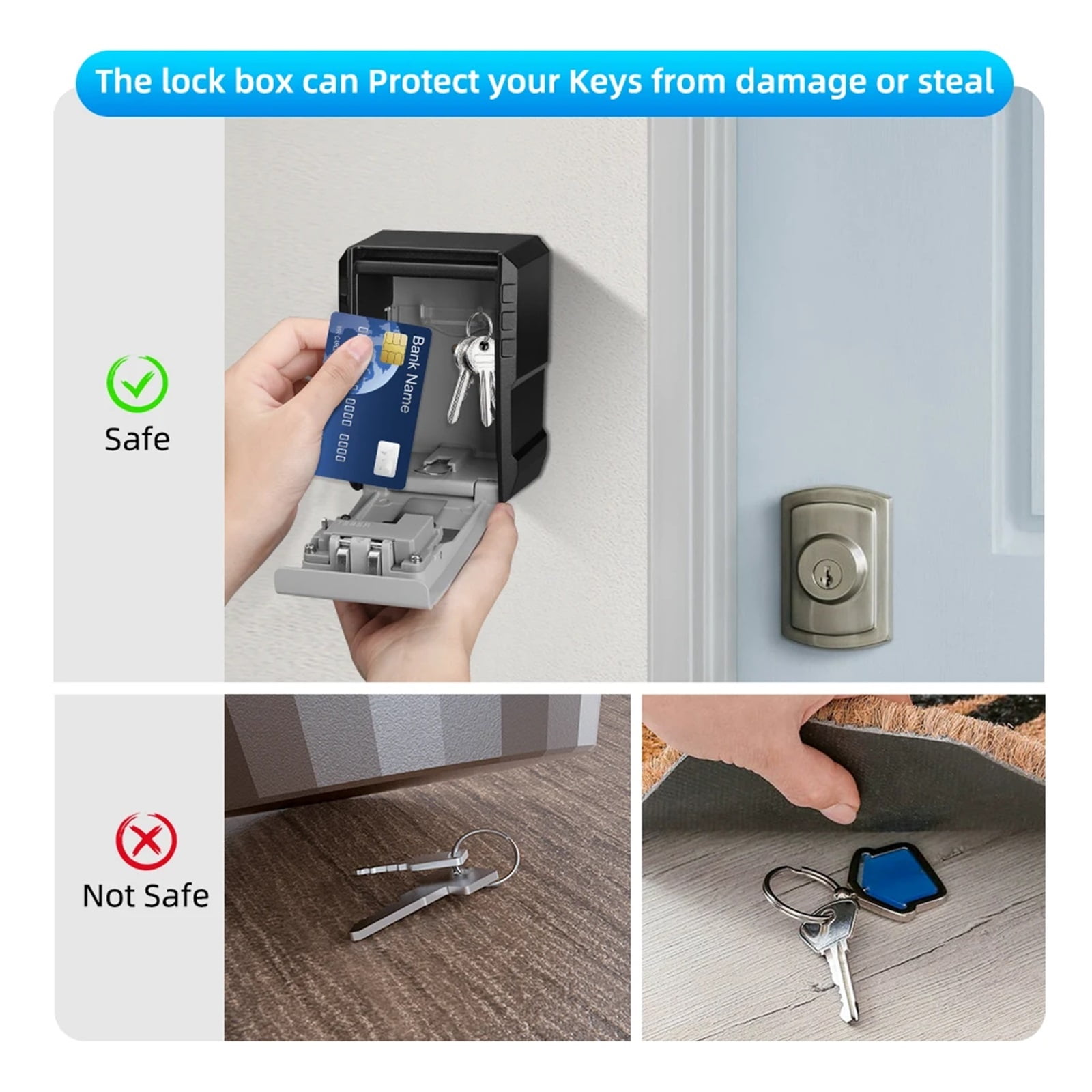 4 Digits Password Key Box Metal Material Outdoor Waterproof Wall Mounted Lock Storage Box Anti Theft Key Safe Box ,Maximum Protection