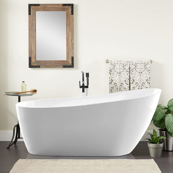Vanity Art Acrylic Freestanding Soaking Bathtub with Overflow and Pop-Up Drain