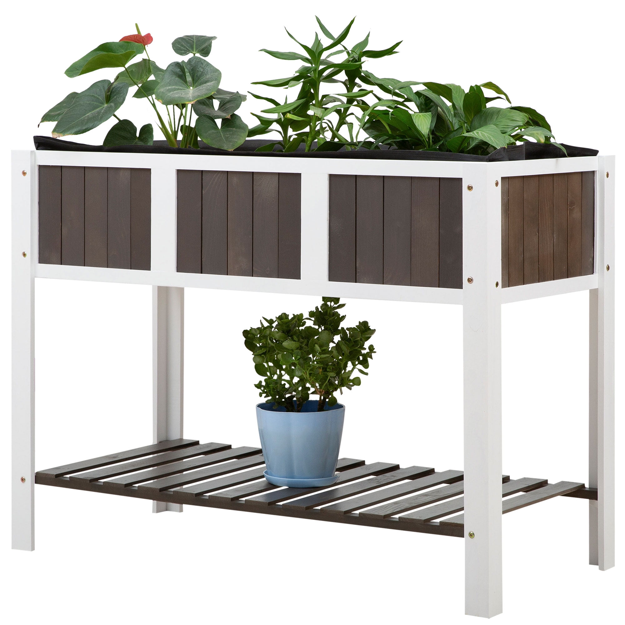 Outsunny 47 Wooden Raised Garden Bed With Countryside Design Elevated Planter Box Stand With Spacious Area For Planting Open Storage Shelf Versatile Use Walmart Com Walmart Com