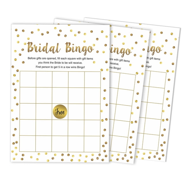 Inkdotpot Bridal Wedding Shower Bachelorette Party Bulk Blank Square Fill In Gift Ideas 50Gold ConfettiBingoGameCards