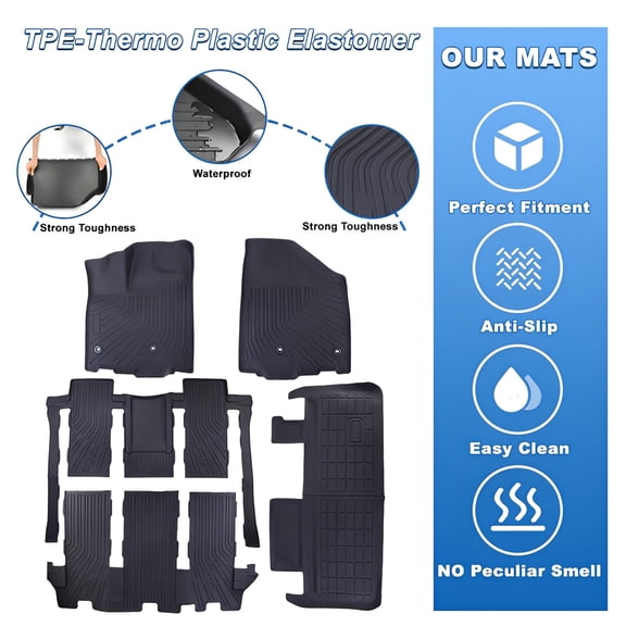 FENGXIH Floor Mats Cargo Liner Combo Set TPE Floor Liners Trunk Mat for Toyota Sienna 2013-2020 7 Seats Black