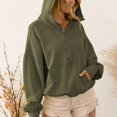 thumbnail image 3 of BODOAO Women's Half Zip Sweatshirt Long Sleeve Oversized Pullover Stand Collar Drawstring Neck Drop Shoulder Casual Solid Tops Kangaroo Pocket Ribbed Cuffs Loose Fit JN S, 3 of 3