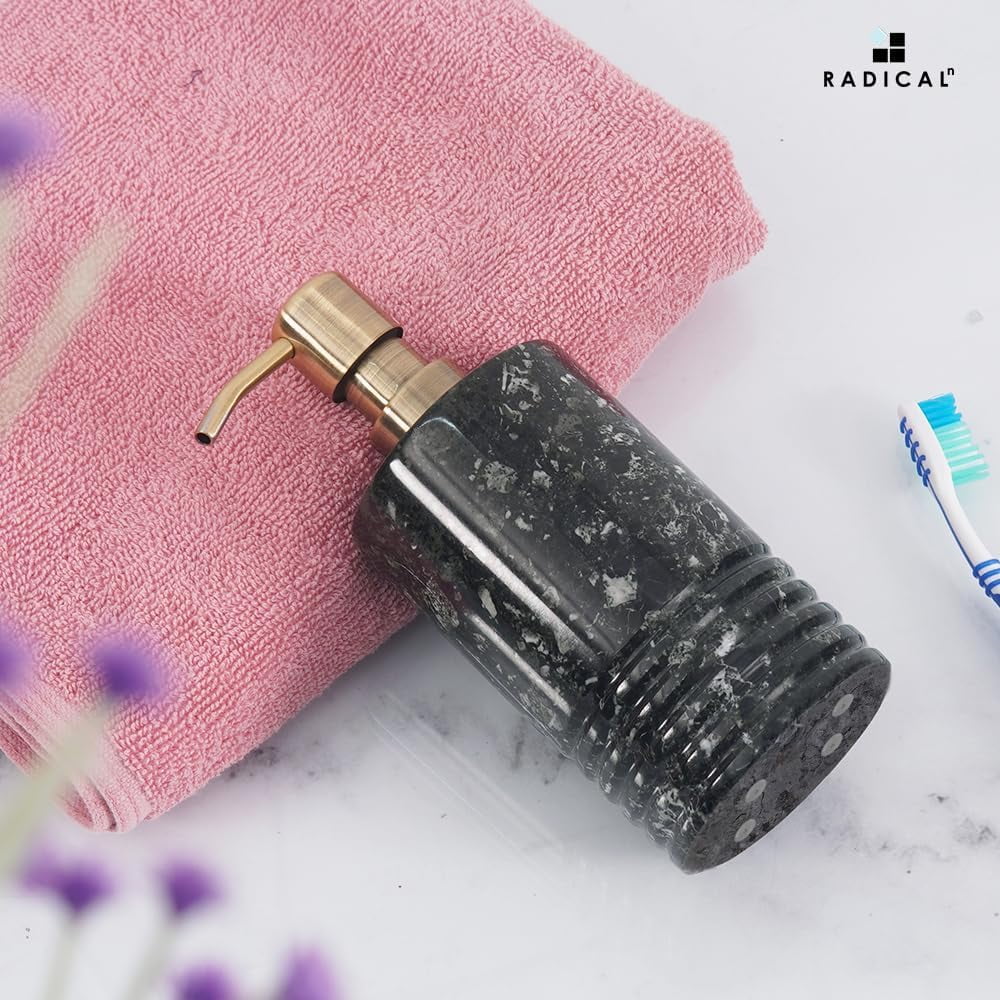 Radicaln Marble Soap Dispenser 7.5 inch Black Onyx Hand Soap, Lotion, Foaming Shampoo and Conditioner Container for Bathroom Decor and Accessories - Liquid Dish Soap Dispenser for Kitchen Sink