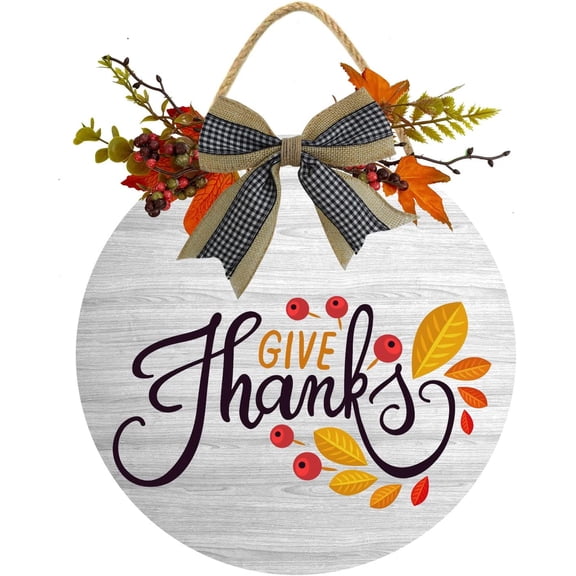 Eveokoki 11" Givethanks Sign Plaque Front Door Decoration Vintage Hello Wooden for Home Wedding Gift Round Wood Sign Decorating for Indoor & Outdoor Use