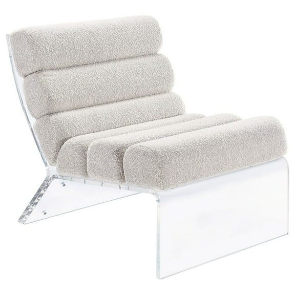 Reta Armless Accent Chair- Modern Ivory Boucle Channel Tuft- Clear Acrylic
