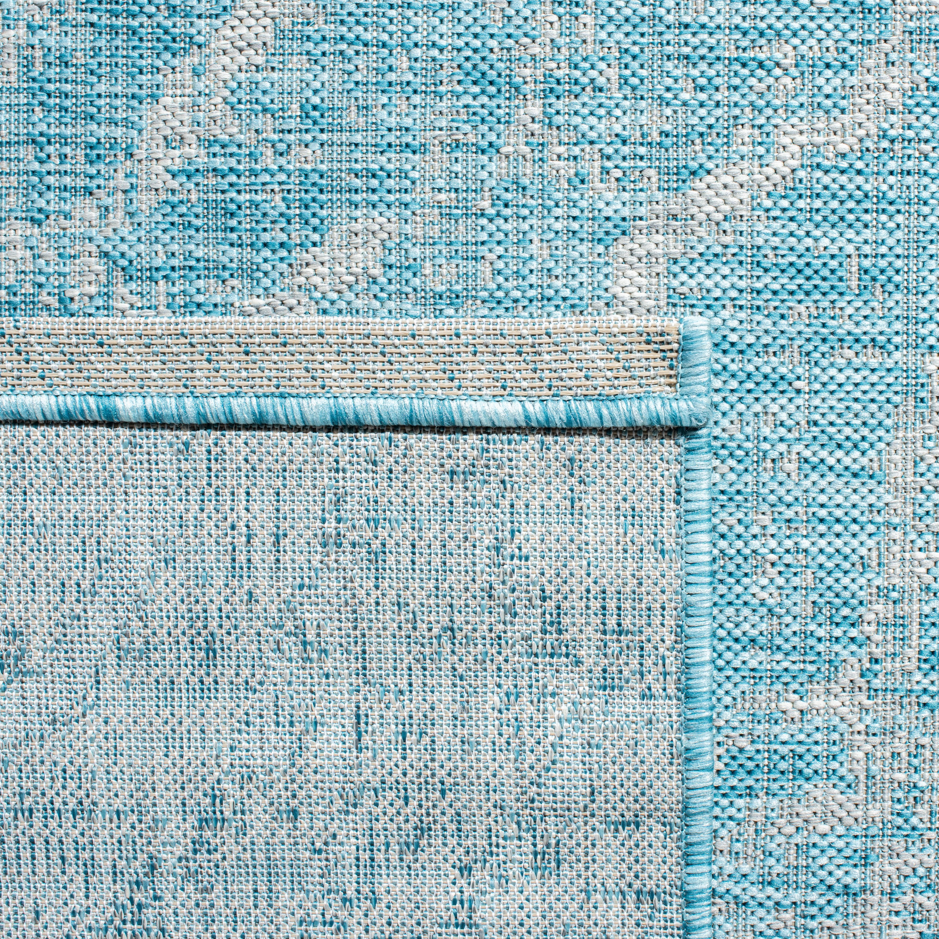 SAFAVIEH Courtyard Ruth Abstract Indoor/Outdoor Area Rug, Aqua/Grey, 6'7" x 6'7" Round