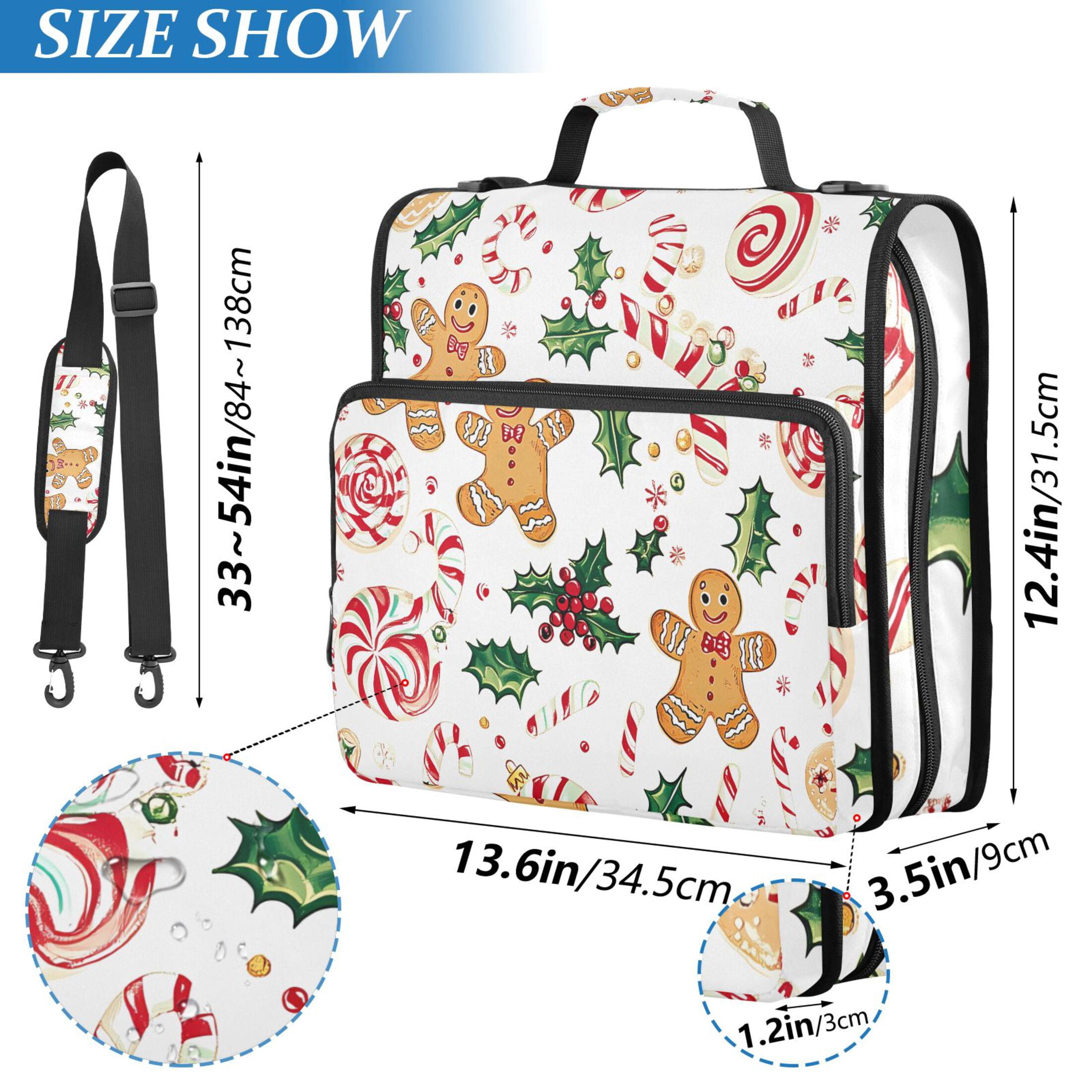 3 Ring Zipper Binder with Shoulder Strap Waterproof Trapper Keeper 2 Inch D-Ring 500 Sheets Capacity Gingerbread Men Holly Leaves