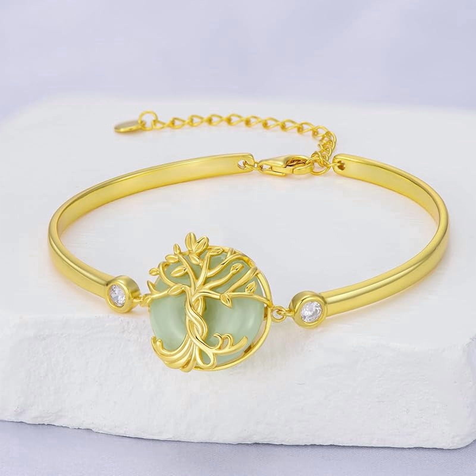 JKR Jade Bracelet for Women 14k Plated Sterling Silver Lotus/Sunflower/Tree of Life/Hummingbird/Dragonfly/Bee/Butterfly/Cat Jade Jewelry Birthday Mothers Day Gifts for Mom Grandma
