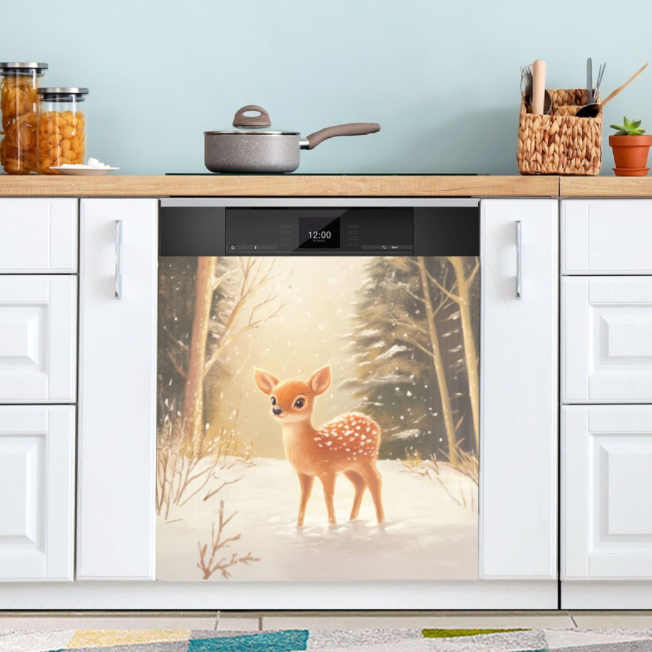 Dishwasher Magnetic Sticker 23x26 Inch Refrigerator Magnetic Sticker Washing Machine Magnetic Sticker Kitchen Panel Magnetic Sticker Home Decor Christmas Snow Deer