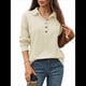 thumbnail image 3 of Blusas Holgadas de Larga con Botones y Solapa de Color Liso para Mujer, Otoño e Invierno Albaricoque L, 3 of 9