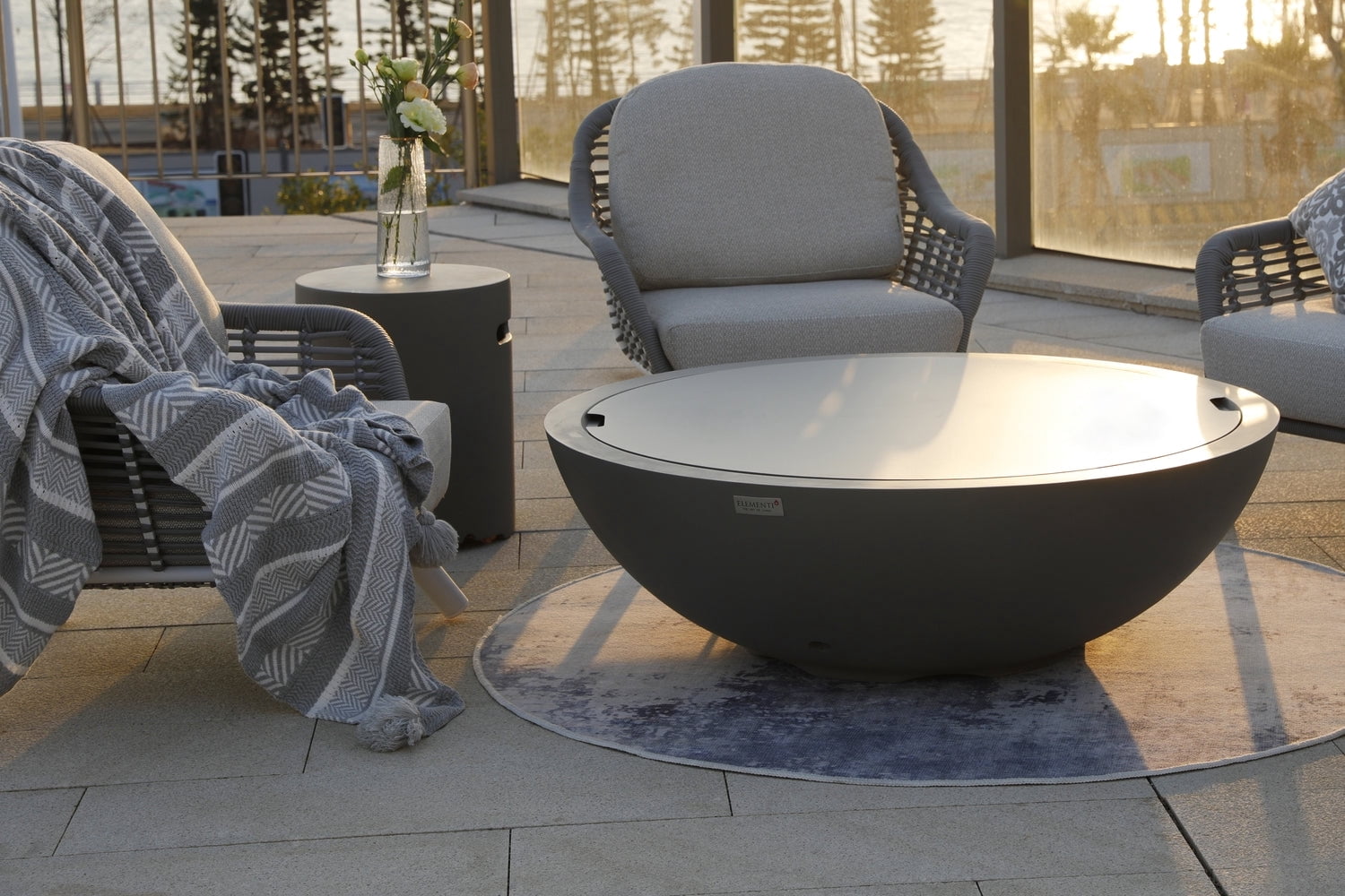 Sol Living Rose Bowl Propane Fire Pit for Outside Outdoor Firepit Table Firepit Concrete Fire Table Patio Heater Fireplace Lava Rock 60,000 BTUs - Light Grey, 48 x 48 Inches