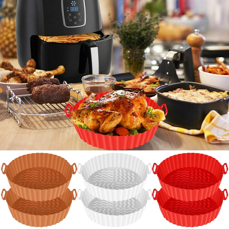 Retrok 2pcs Air Fryer Silicone Pot with Handle Fits 5qt Air Fryers Liner Heat Resistant Air Fryer Silicone Basket Round Baking Pan Air Fryer