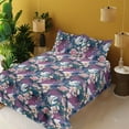 thumbnail image 2 of Ambesonne Vintage Fitted & Flat Sheet with Shams 4 Pcs Set, Crane Birds Flowers Plot, Calking, Eggplant Petrol Blue, 2 of 5