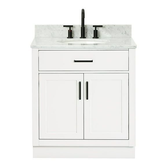 Ariel Hepburn 31 In. Oval Sink Vanity With 0.75 In. Carrara White Countertop In White