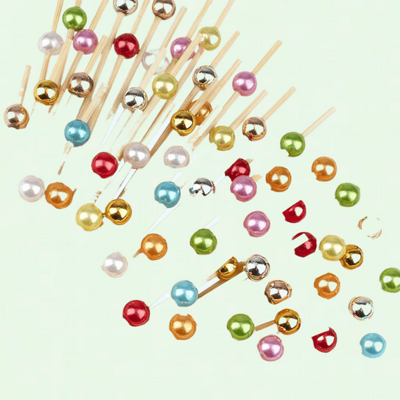 Fancy Bamboo Skewers - 100 Counts Decorative Toothpicks for Food and Drinks