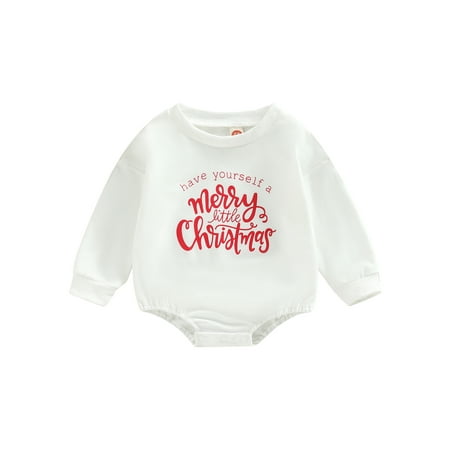 

Infant Baby Boys Girls Christmas Romper Cartoon Letter Print Long Sleeve O-Neck Snap Closure Jumpsuit