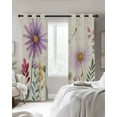 thumbnail image 3 of Purple Flowers Blossom Blackout Curtains, Light Blocking Print Window Curtains, Spring Retro Garden Wildflowers Thermal Insulated Window Drapes for Living Room Kitchen Cafe 2 Panels, 104"W x 52"L, 3 of 9