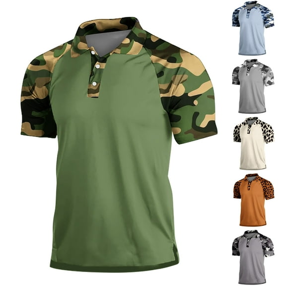 DDAPJ pyju Raglan Sleeve Polos Shirt for Men Camo Golf Shirts Short Sleeves Military Tactical Collared T-Shirts Lightweight Moisture Wicking Casual Athletic Poloss Clearance Sale Beige XXL