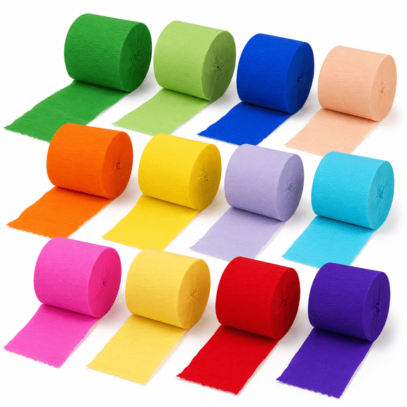 Rainbow Crepe Paper Streamers,82-ft per Roll, Colorful Party Decor for Birthdays and Events 12-Pack