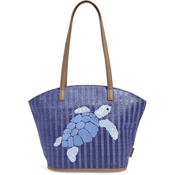 Vera Bradley Women's Straw Tote Bag, Regatta Turtle Blue, One Size