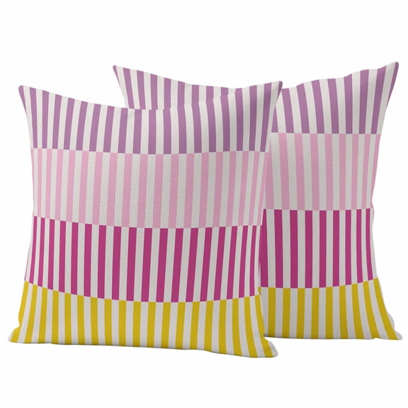 Colorful Stripe Outdoor Waterproof Pillow Covers, Modern Pink Purple Yellow Vertical Striped Decorative Square Throw Pillowcase Sofa Cushion Sham for Patio/Couch/Chair, 16"x16" 2 Pack