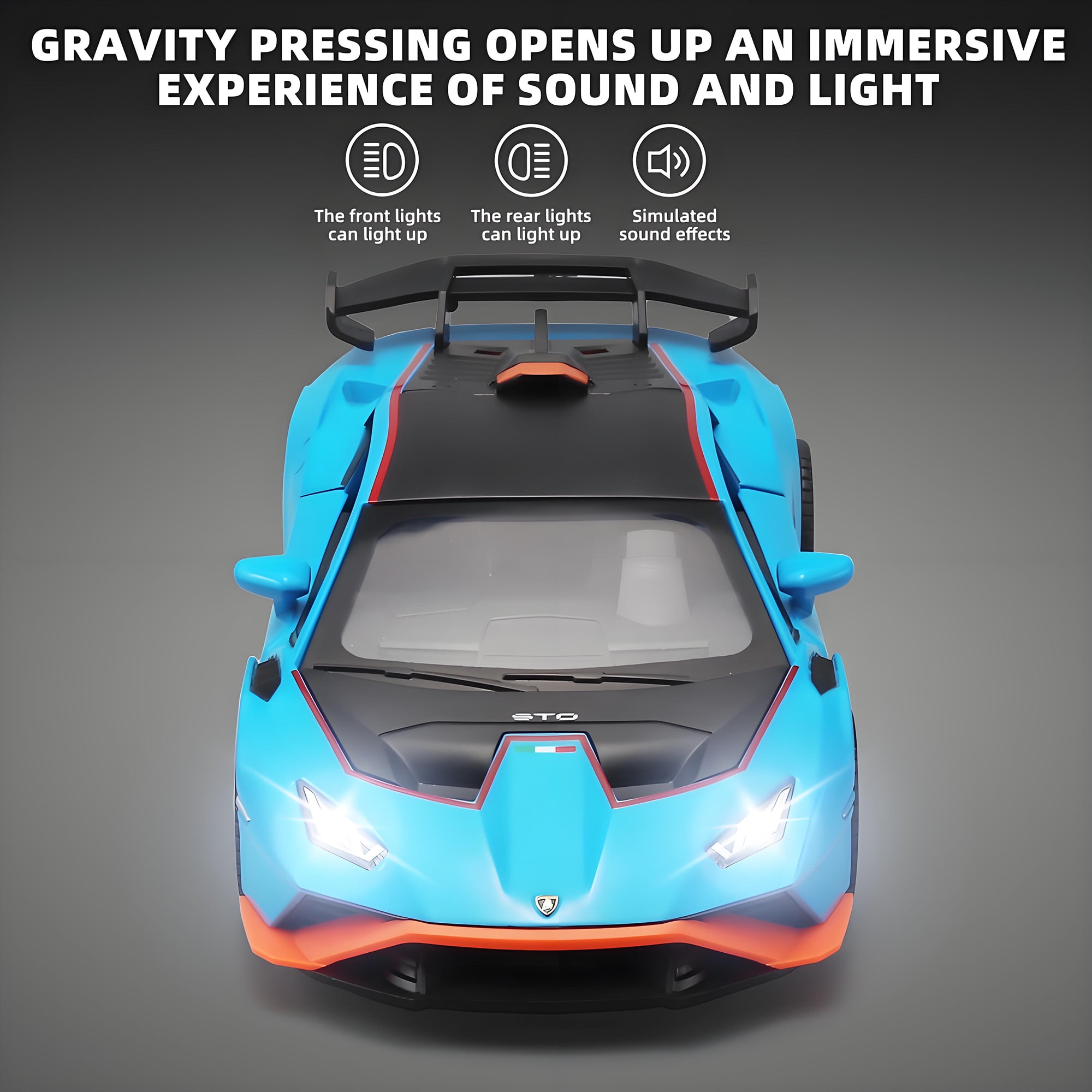 Anmyjuly Model Car 1/24 Scale Lambo Huracan STO Die Cast Metal Toy Cars,Pull-back Car with Lights and Sounds,Blue