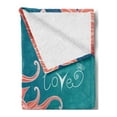 thumbnail image 2 of Narwhal Soft Flannel Fleece Blanket, Love Themed Sketch Illustration with Arctic Whale Bird and Floral Arrangement, Cozy Plush for Indoor and Outdoor Use, 50" x 70", Teal Coral White, by Ambesonne, 2 of 5