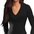 thumbnail image 1 of Women's Long Sleeve Shirts - V Neck Ribbed, Basic Casual for Fall/Winter, 1 of 3