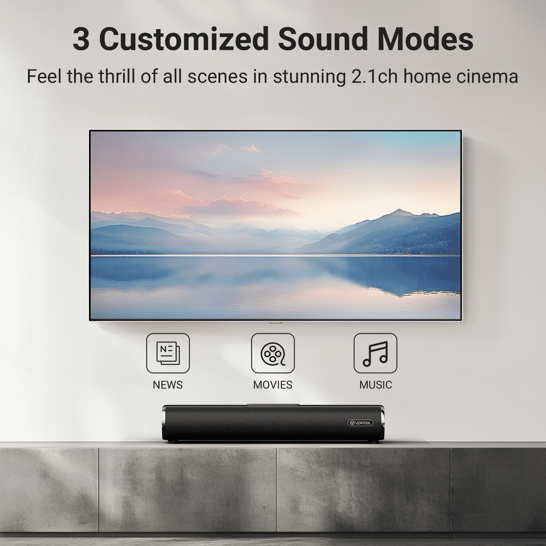 VEAT00L Sound Bar for Smart TV, 50W 16-Inch Bluetooth Soundbar TV Speakers ,3D Sound Soundbar System with Built-in Subwoofer for Home Theater/Gaming/PC, EQ Control,OPT/AUX/USB Wall Mountable