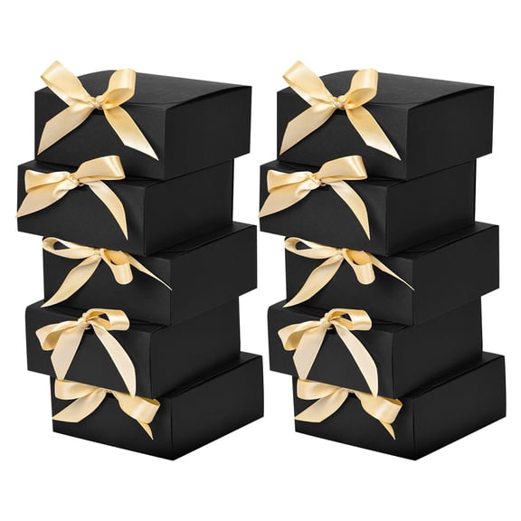 Gift Boxes with Lids - 6.5x6.5x2 Inch Black Paper Box with Ribbon, Elegant Present Packaging for Birthday, Wedding, and Party