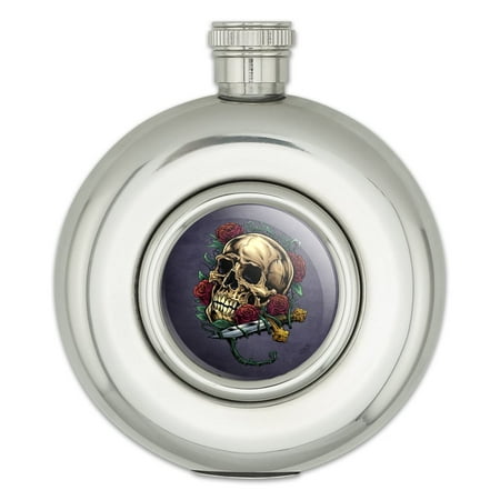

Roses Skull and Dagger Round Stainless Steel 5oz Hip Drink Flask