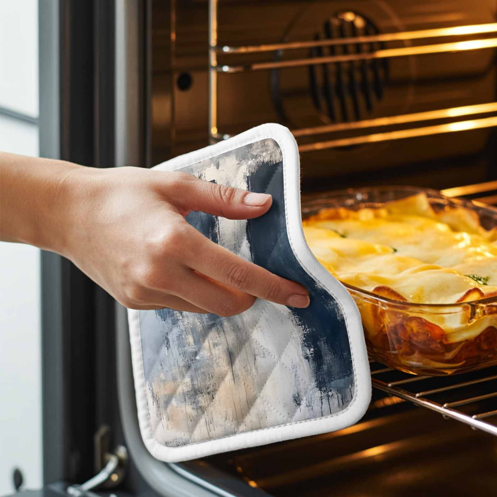 Navy Blue Grey Pot Holders for Kitchen Heatproof Potholder, 3 Pack Modern Abstract Art Rustic Hot Pads Multipurpose Oven Pads Cloth Potholders Trivet for Cooking Baking