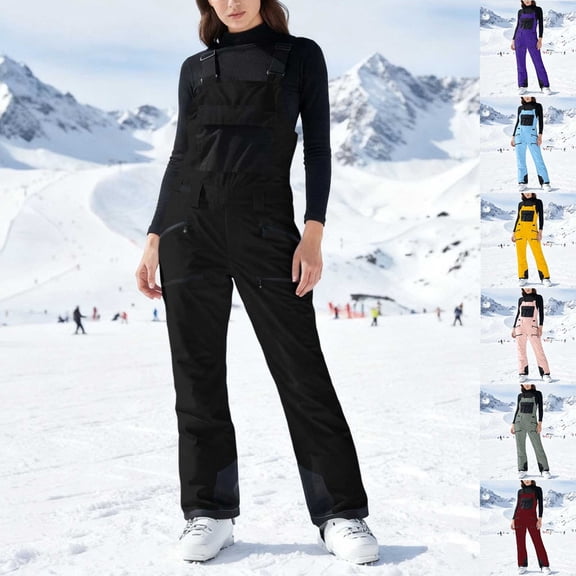 Letdown Women's Insulated Bib Overalls Ski Snow Bibs Pants Insulated Water_Resistant Overalls Snowboarding Winter Water_proof Pants Women (Black,L