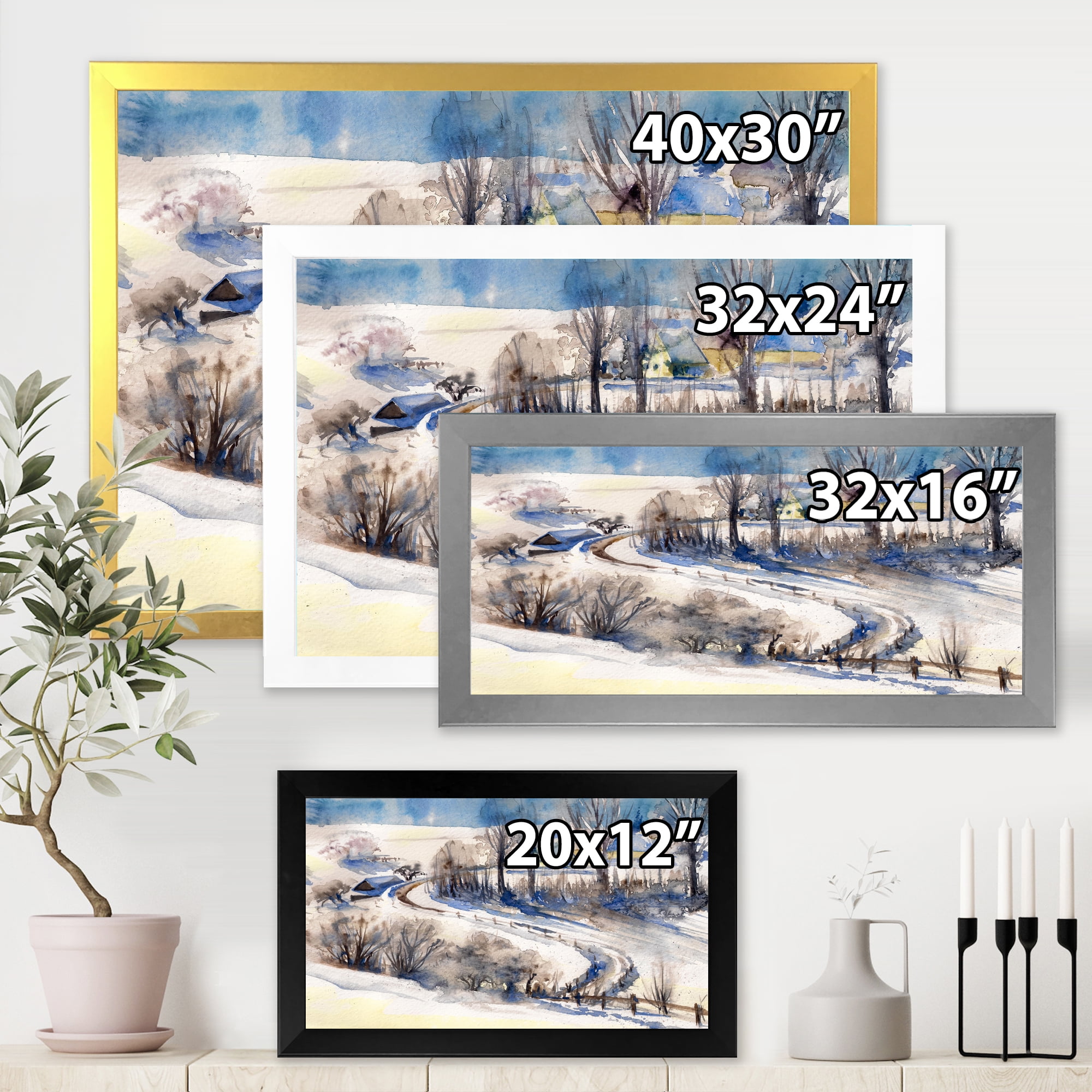 Designart 'Country Road In Winter Times Landscape I' Traditional Framed Art Print