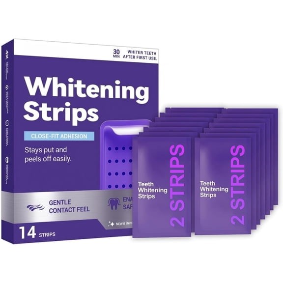 Purple Teeth Whitening Strips – Gentle Daily Strips for Surface Stain Reduction & Natural Shine, Portable Enamel-Safe Whitening for Home or On-The-Go Use (14 )