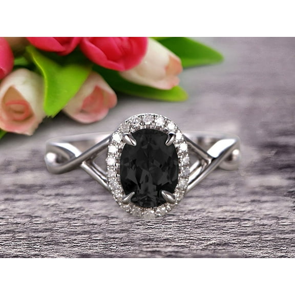 Oval Cut 1.50 Carat Black Diamond Moissanite Engagement Ring Anniversary Gift On 10k White Gold Art Deco