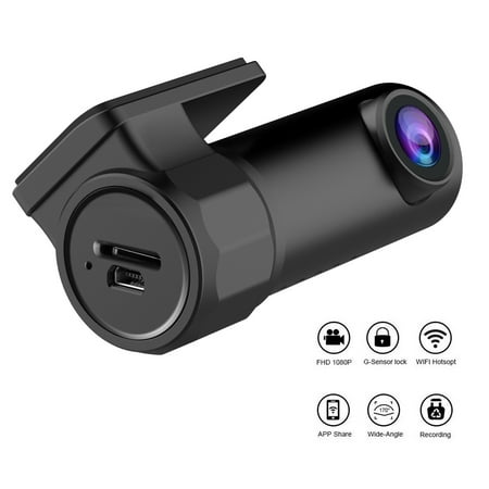 Wi-Fi Car DVR Dash Cam, TSV Dash Cam Video Recorder Night Vision 360° Rotation 170 Degree Wide Angle HD 1080P Motion Detection WDR Loop Recording and G-sensor APP Monitor for IOS