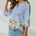 thumbnail image 5 of Teissuly Women's Casual Round Neck Button Cotton Linen Printed Three Quarter Sleeve Top, 5 of 5