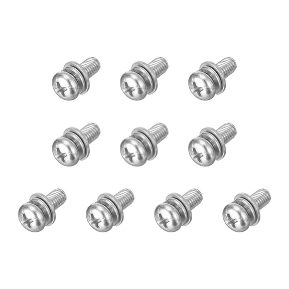 M5 x 12mm 304 Stainless Steel Phillips Pan Head Machine Screws Bolts Combine with Spring Washer and Plain Washers 10Pack