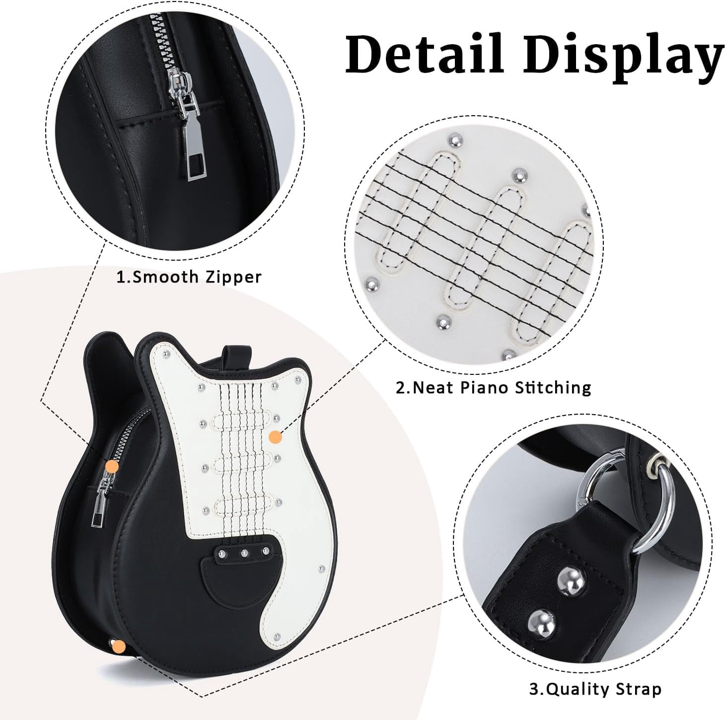 Guitar Shaped Shoulder Bag for Women Rivet Creative Crossbody Handbag Music Crossbody Tote