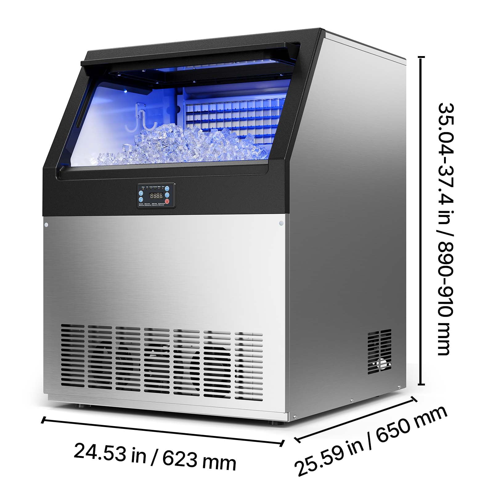 KFFKFF Commercial Ice Maker Machine, 360 lbs/24h Output & 85 lbs Storage, Built-in/Freestanding Stainless Steel Ice Maker with LED Panel & Self-Cleaning for Home, Bar, Restaurant