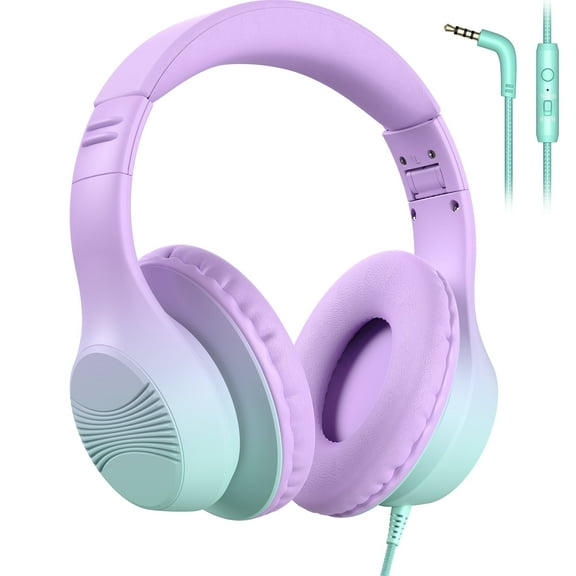 Mpow Kids Headphones with Microphone, 85/94dB Safe Volume Limit, over Ear Headphones for School Travel, Taro Purple & Mint Green