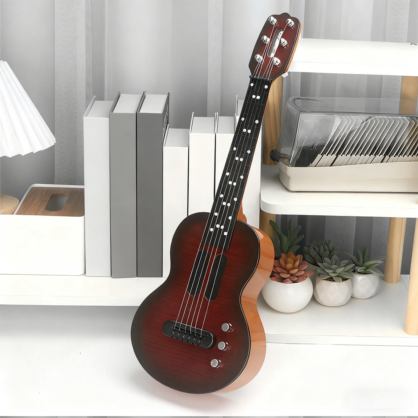 Kids Electric Guitar Toy Simulation Ukulele with Touch Sensitive Strings Adjustable Tuning Pegs Educational Musical Instrument for Children(Black)