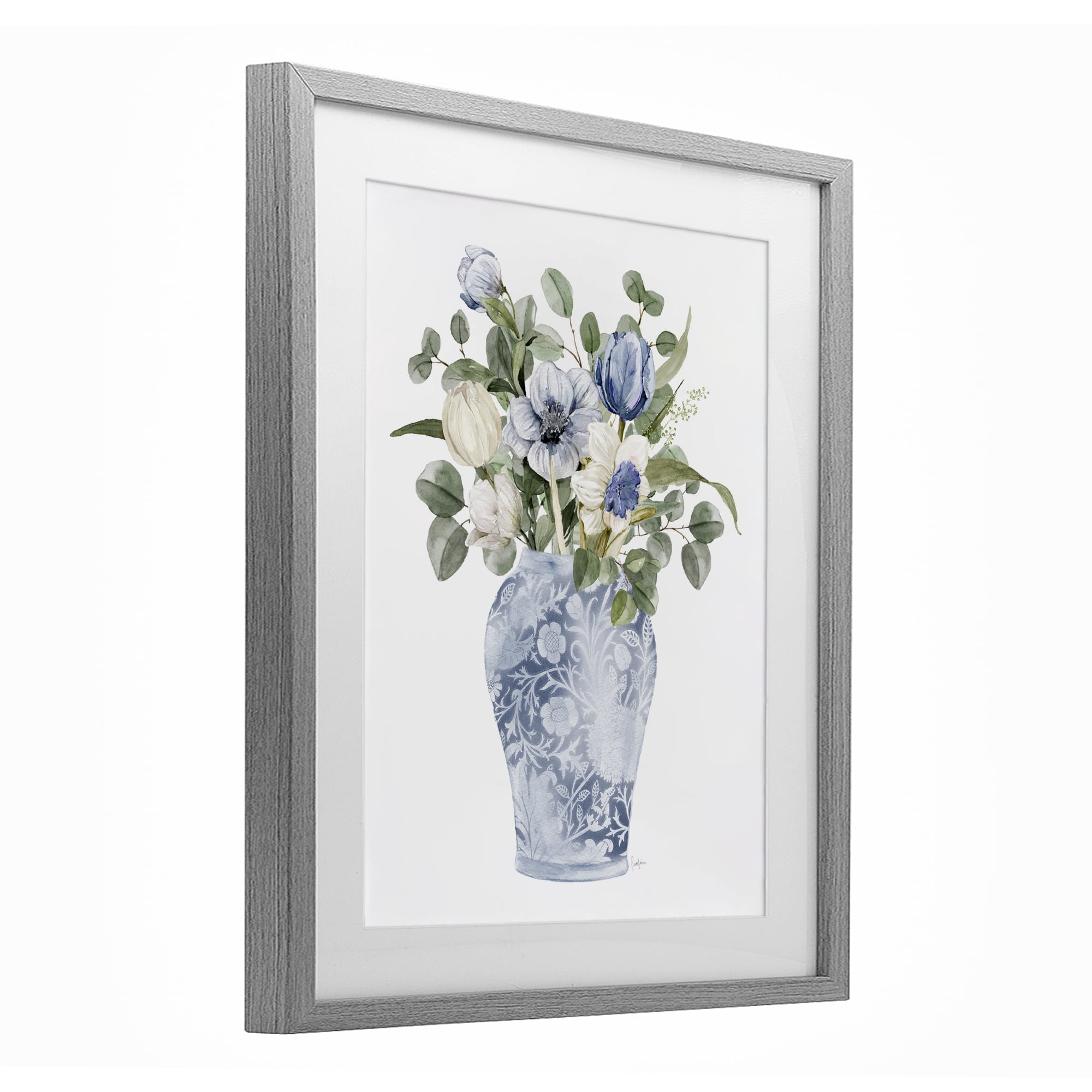 Stupell Industries Ornate Vase Tulips Gray Framed Print Under Glass, design by Livi Finn