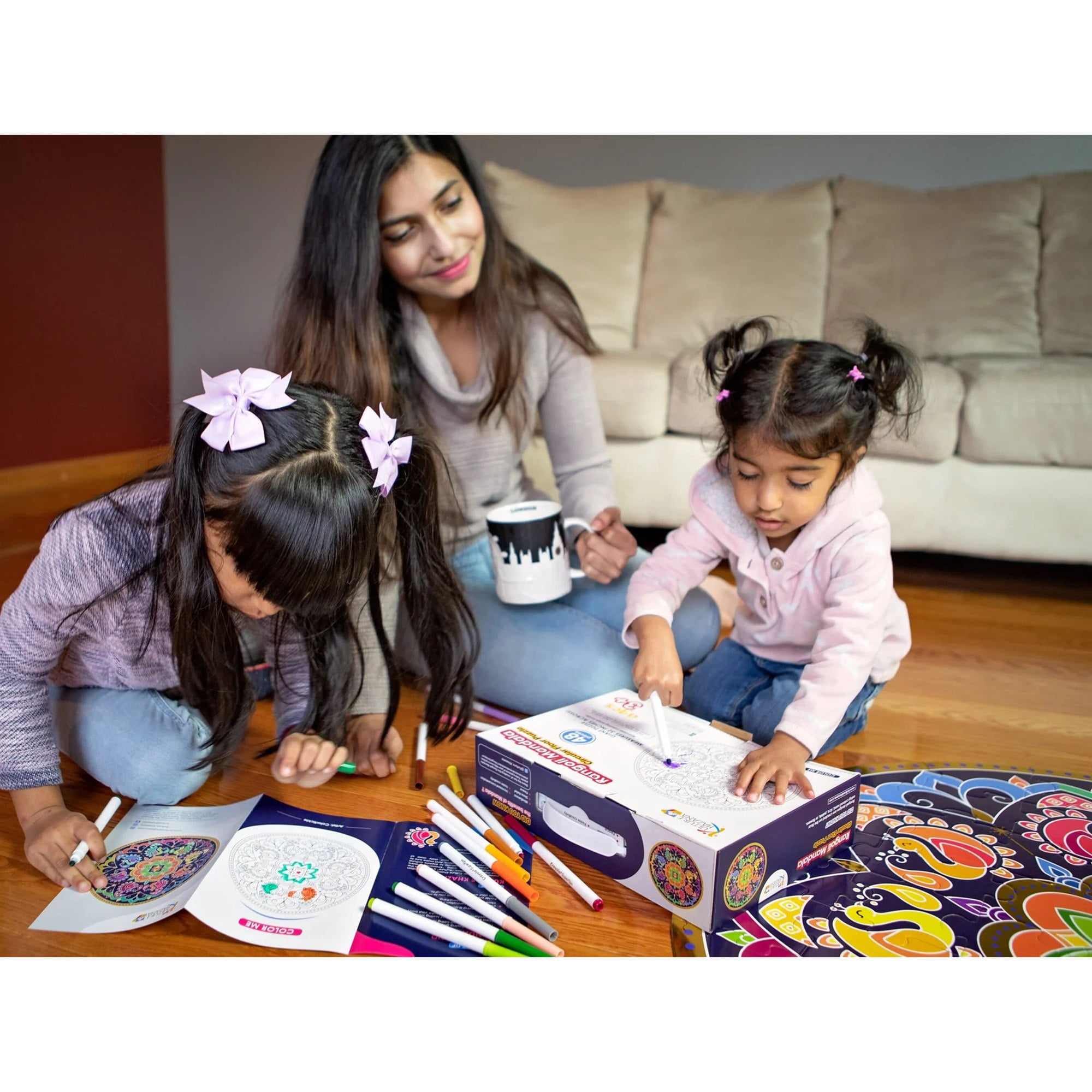 Rangoli Mandala 32" Round Floor Puzzle - 48 Pieces, Indian Art For Holi, Family & Kids