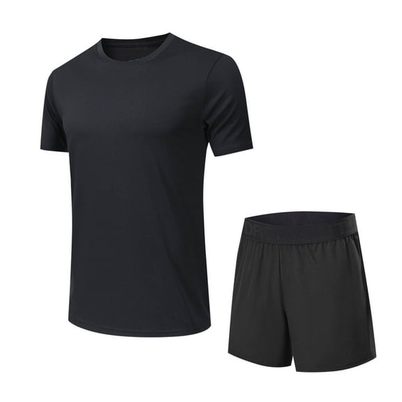 Timoontee Men's Lightweight Tracksuits Summer 2 Piece Sets Short Sleeve Crewneck Shirts with Elastic Waist Shorts Casual Sweatsuits for Hiking Running Workout Etc Black M