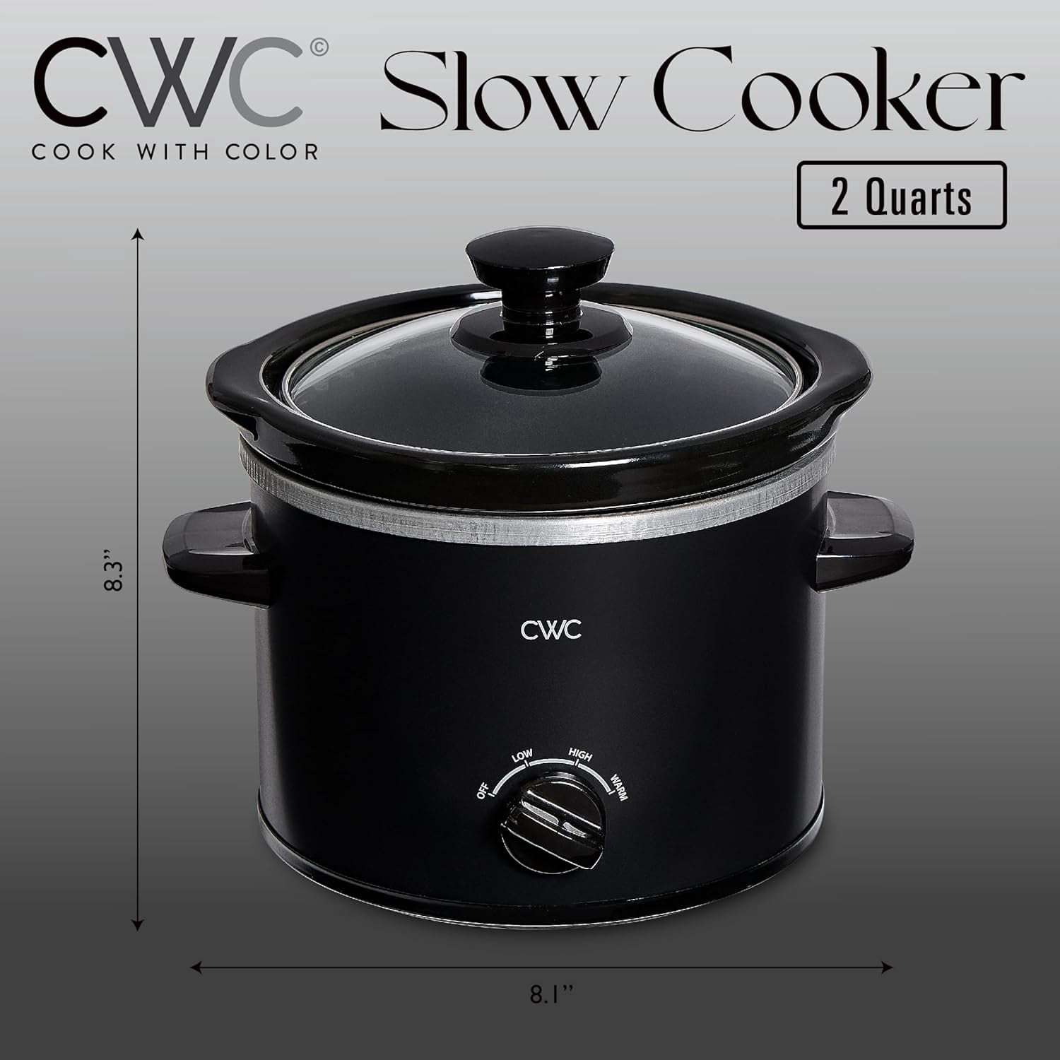 COOK WITH COLOR Slow Cooker, Crock Pot, 2-Quart Removable Stoneware Mini Crock Pot, Black