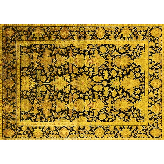 Ahgly Company Indoor Rectangle Oriental Yellow Industrial Area Rugs, 7' x 9'