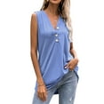 thumbnail image 3 of Xuanfei Women V Neck Button Up Mid-Long Ribbed Sleeveless Solid Tank Top, 3 of 7