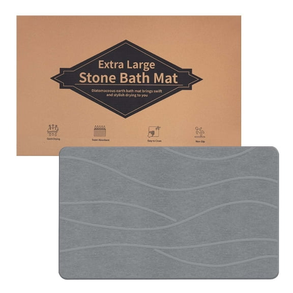 Extra Large Stone Bath Mat,31.5x19.7Inches Non-slip Diatomaceous Earth Shower Mat Quick Drying Super Absorbent, Easy to Clean